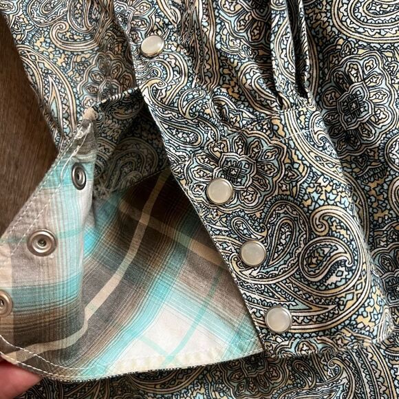Roper Mens Shirt Pearl Snap Front Paisley Print Long Sleeve Western Gray Sz Med - Picture 8 of 15